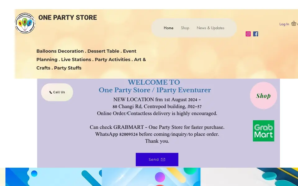 One Party Store website homepage, 4 Oct 2026