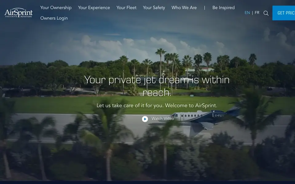 AirSprint website homepage, 4 Oct 2026