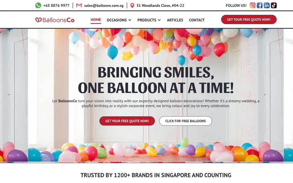SG Balloons website homepage, 4 Oct 2026