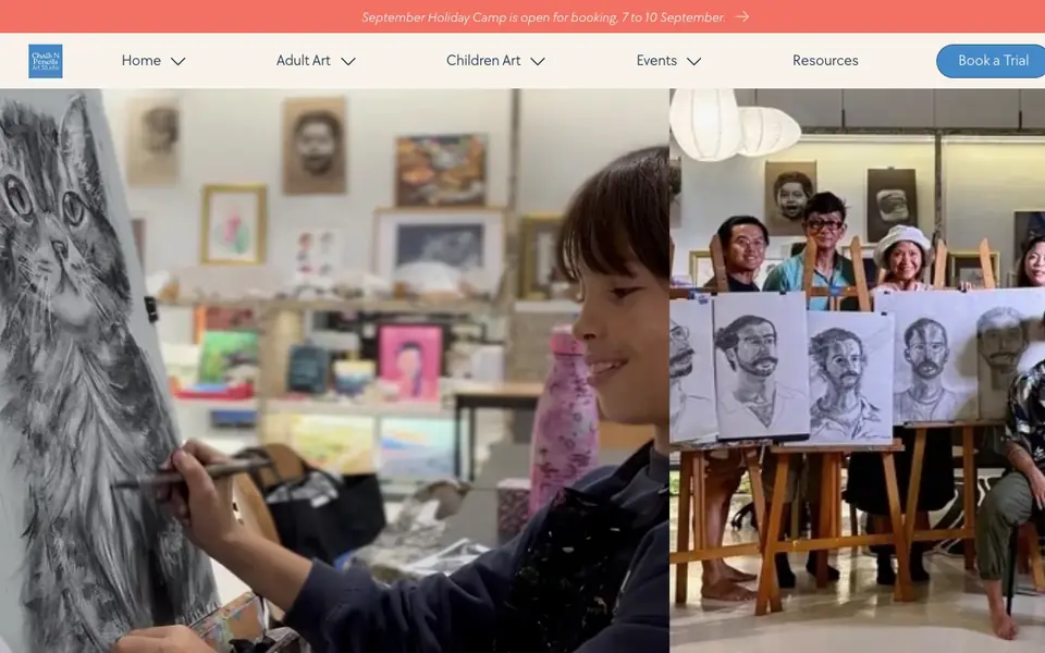 Chalk N Pencils Art Studio website homepage, 4 Oct 2026