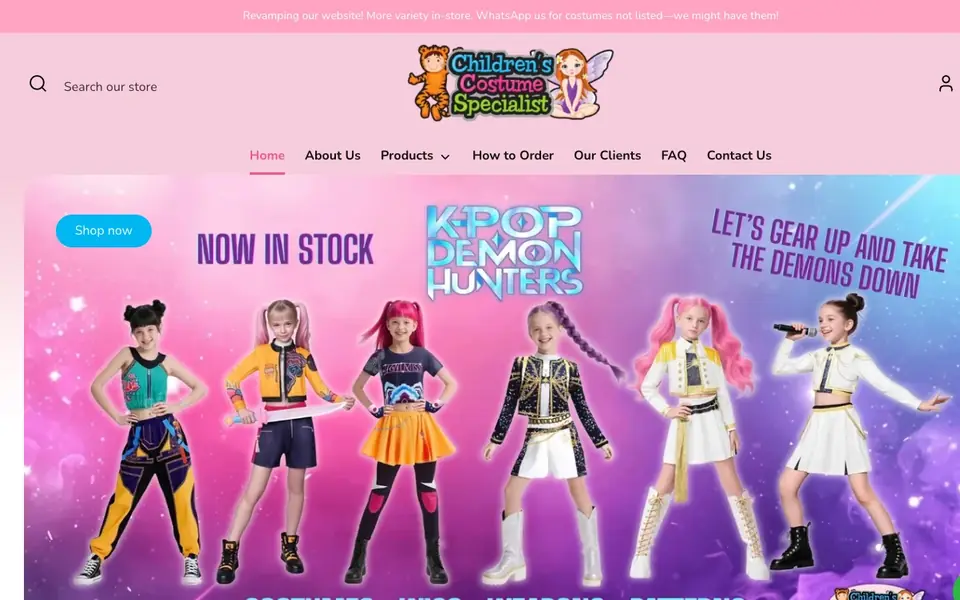Children’s Costume Specialist website homepage, 4 Oct 2026