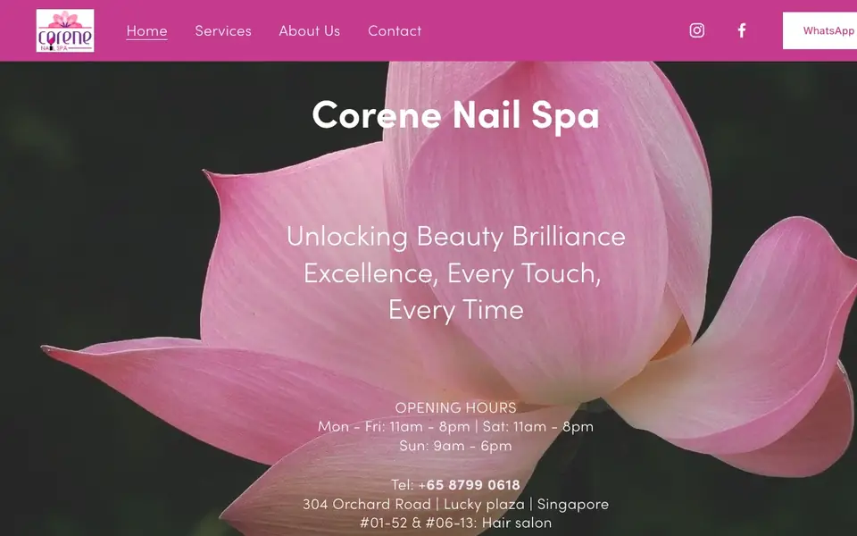 Corene Nail Spa website homepage, 4 Oct 2026