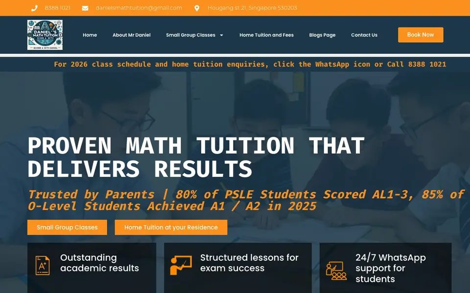 Daniel’s Math Tuition website homepage, 4 Oct 2026