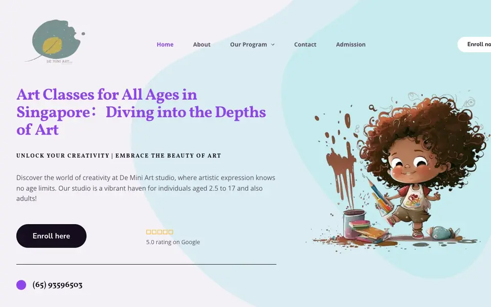 De Mini Art Studio website homepage, 4 Oct 2026