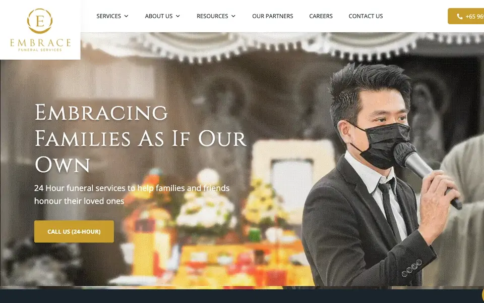 Embrace Funeral Services Pte Ltd website homepage, 4 Oct 2026