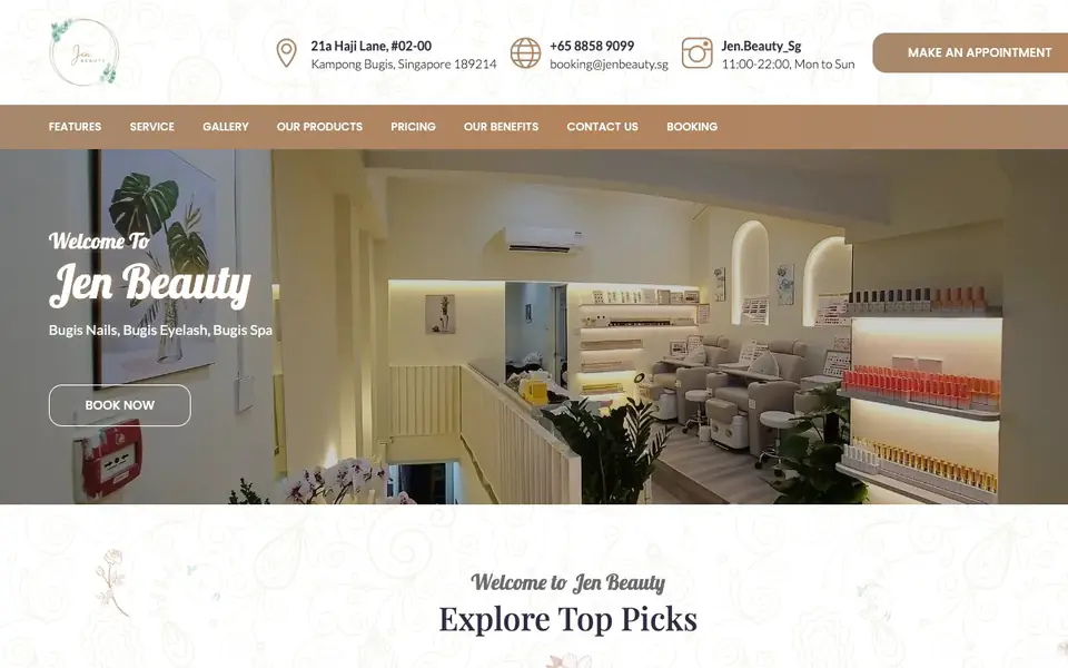 Jen Beauty website homepage, 4 Oct 2026