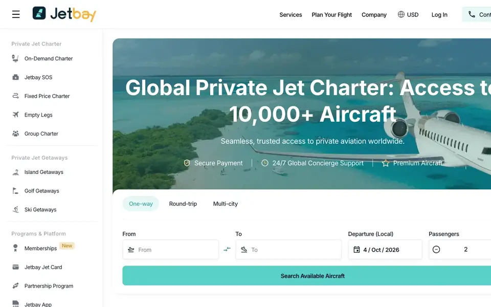 JETBAY website homepage, 4 Oct 2026
