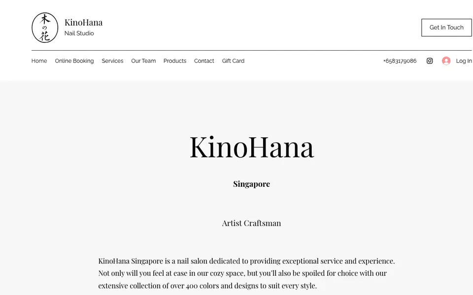 Kinohana Nail Studio website homepage, 4 Oct 2026