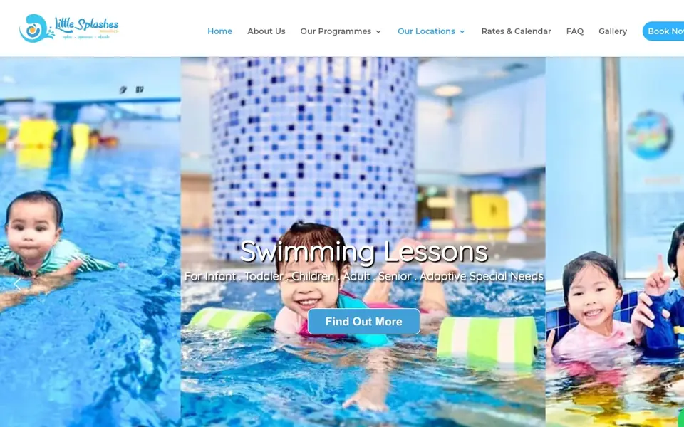 Little Splashes Aquatics website homepage, 4 Oct 2026