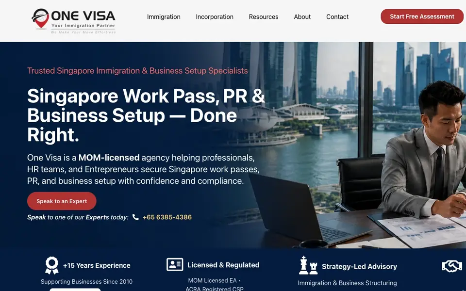 One Visa Immigration & Employment Pass Service website homepage, 4 Oct 2026