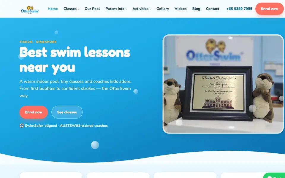 OtterSwim Aquatic Yishun website homepage, 4 Oct 2026