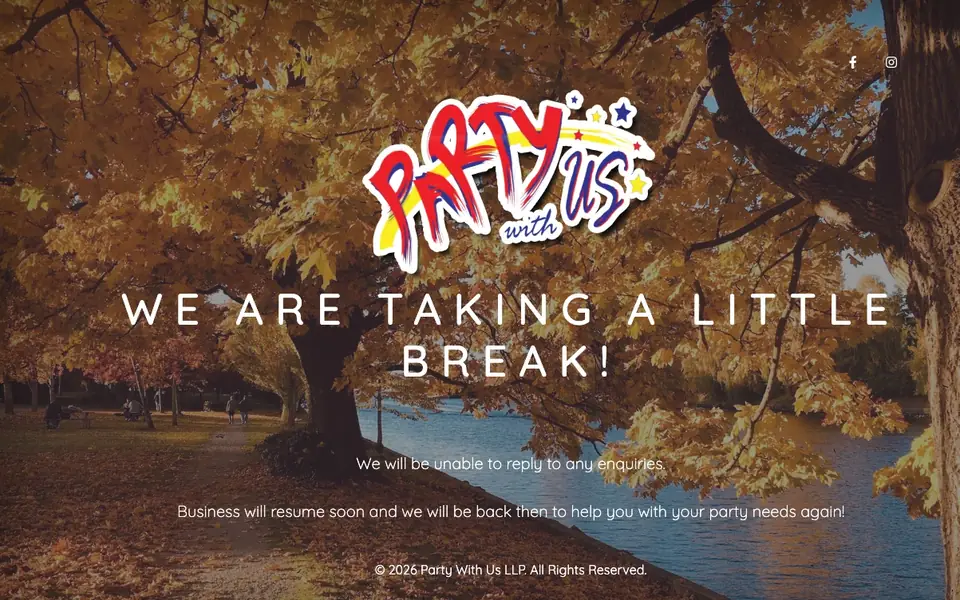 Party With Us LLP website homepage, 4 Oct 2026