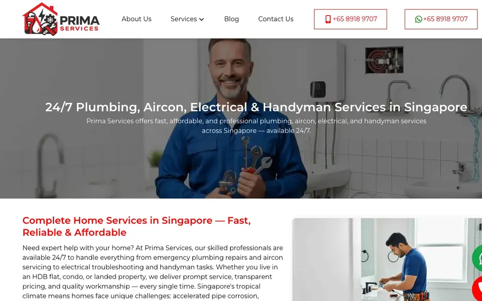 Prima Plumber website homepage, 4 Oct 2026