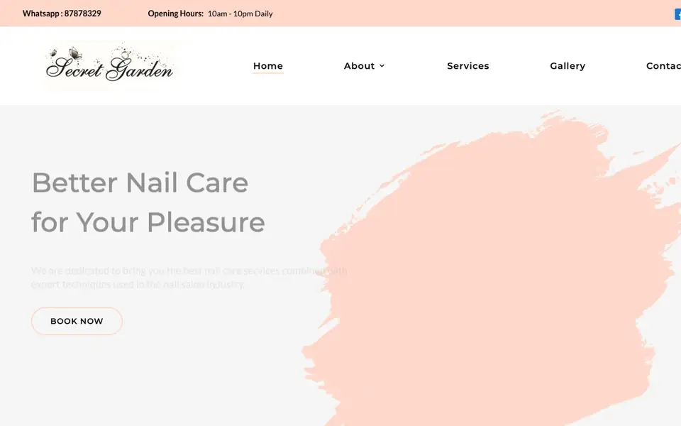 Secret Garden Nail Boutique website homepage, 4 Oct 2026