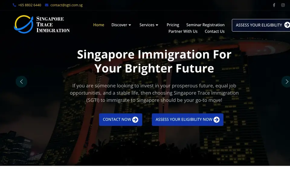 Singapore Trace Immigration (SGTI) website homepage, 4 Oct 2026