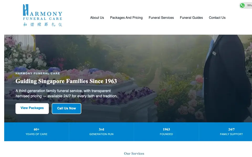 Harmony Funeral Care website homepage, 4 Oct 2026