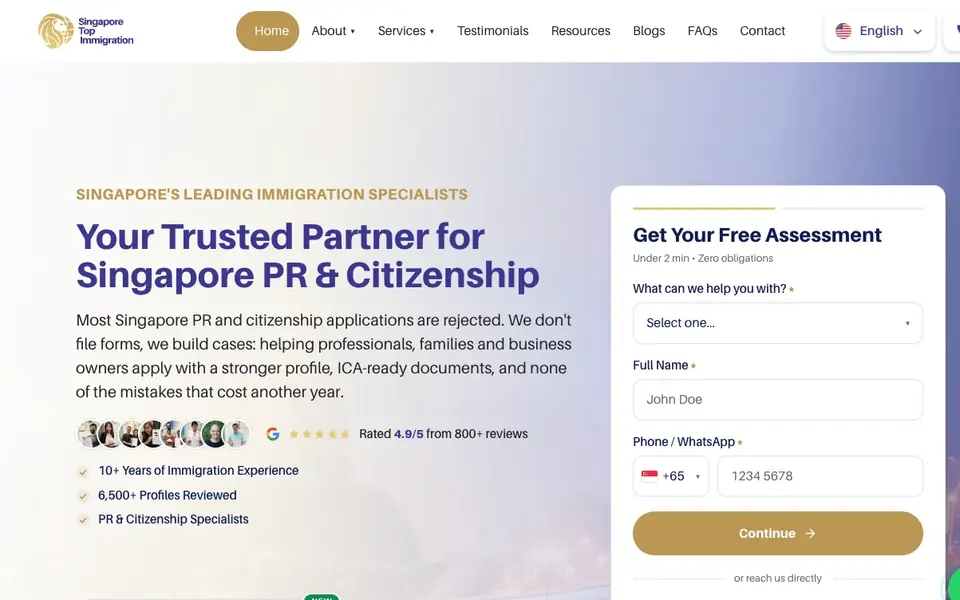Singapore Top Immigration website homepage, 4 Oct 2026
