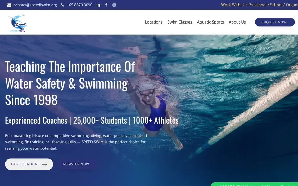 SPEEDISWIM AQUATIC CENTRE website homepage, 4 Oct 2026