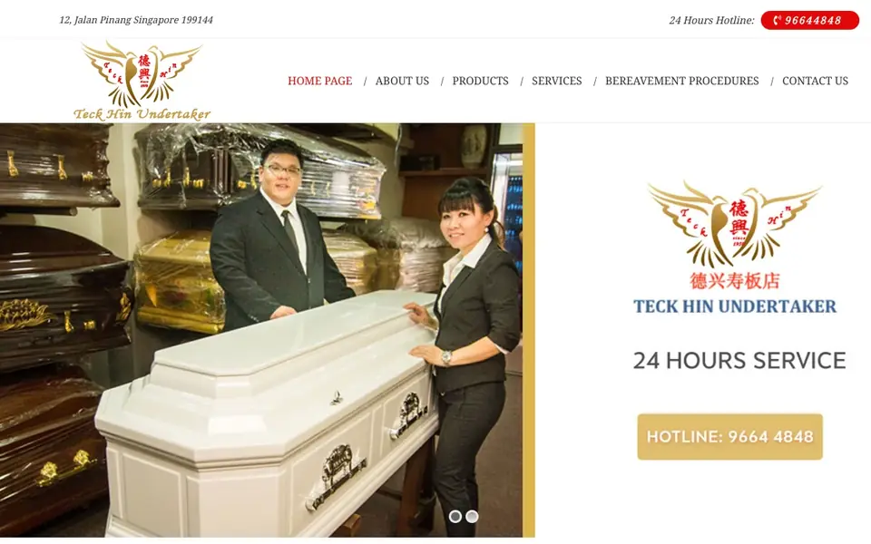 Tek Hin Undertaker website homepage, 4 Oct 2026