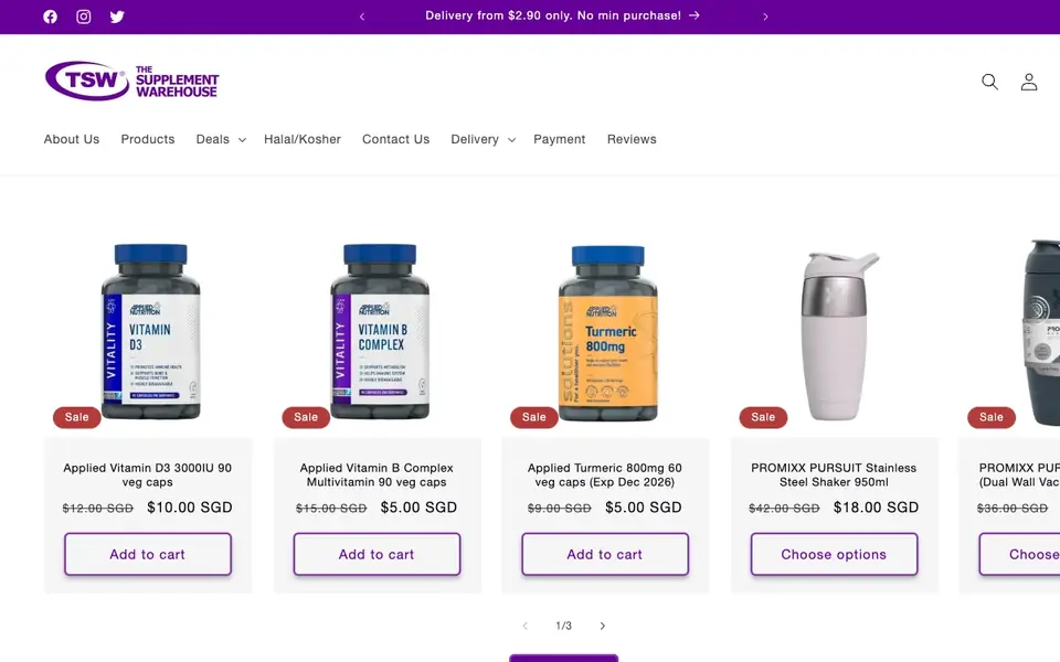 The Supplement Warehouse website homepage, 4 Oct 2026