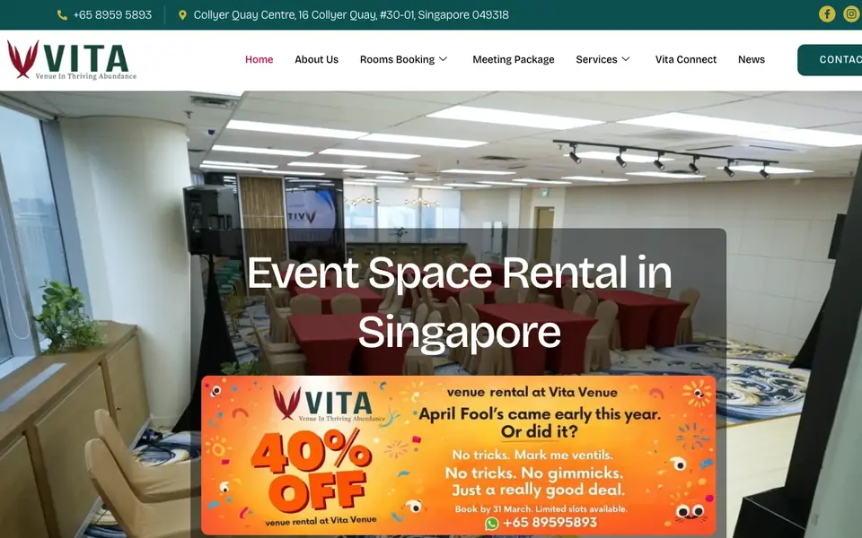 Vita Venue website homepage, 4 Oct 2026