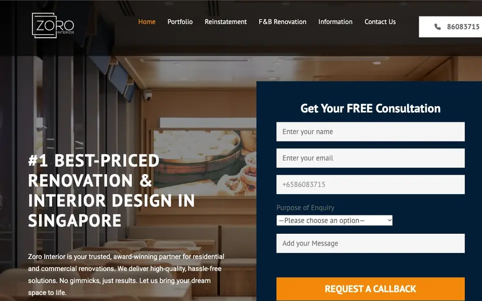 Zoro Interior website homepage, 4 Oct 2026